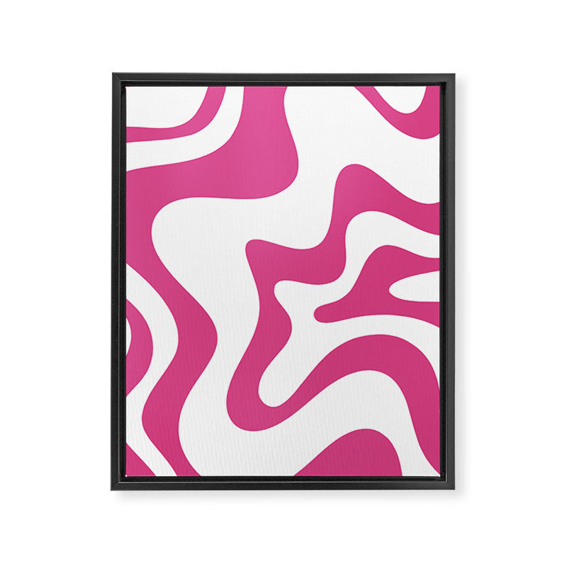 Retro Liquid Swirl Abstract Pattern in Preppy Hot Pink Framed Canvas Print Gallery Image 8