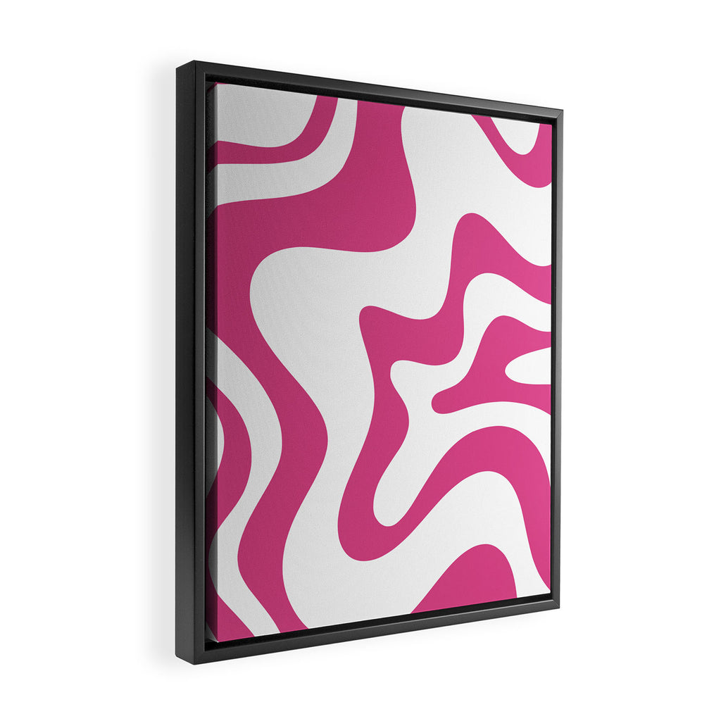 Retro Liquid Swirl Abstract Pattern in Preppy Hot Pink Framed Canvas Print Gallery Image 2