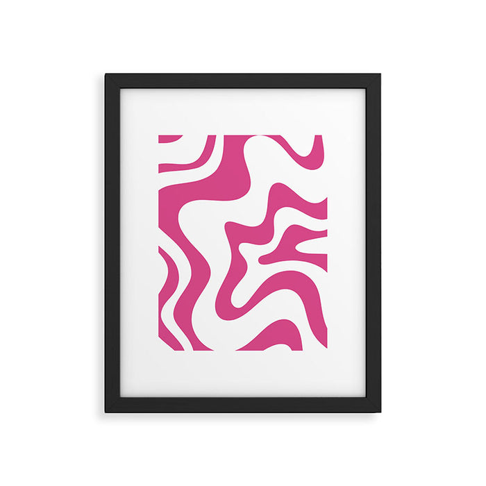 Retro Liquid Swirl Abstract Pattern in Preppy Hot Pink Framed Art Print Gallery Image 1