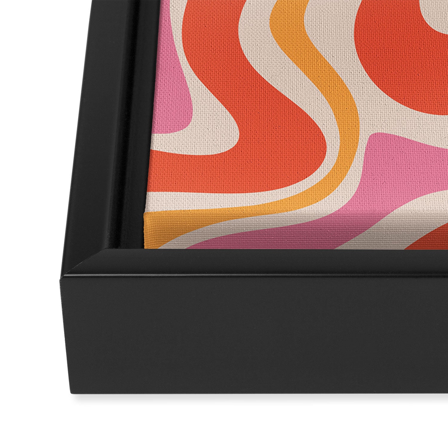 Retro Liquid Swirl Abstract Pattern in Retro Pink and Orange Framed Canvas Print Gallery Image 3