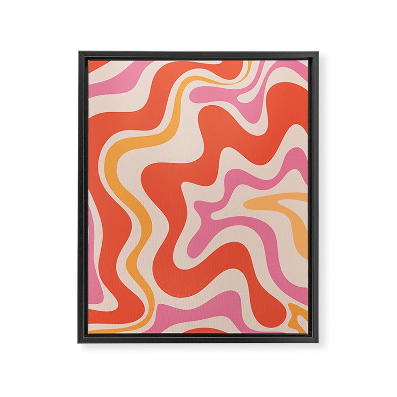 Retro Liquid Swirl Abstract Pattern in Retro Pink and Orange Framed Canvas Print Gallery Image 6