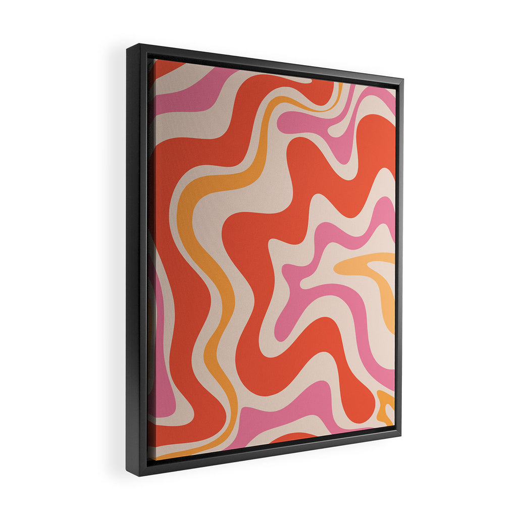 Retro Liquid Swirl Abstract Pattern in Retro Pink and Orange Framed Canvas Print Gallery Image 2