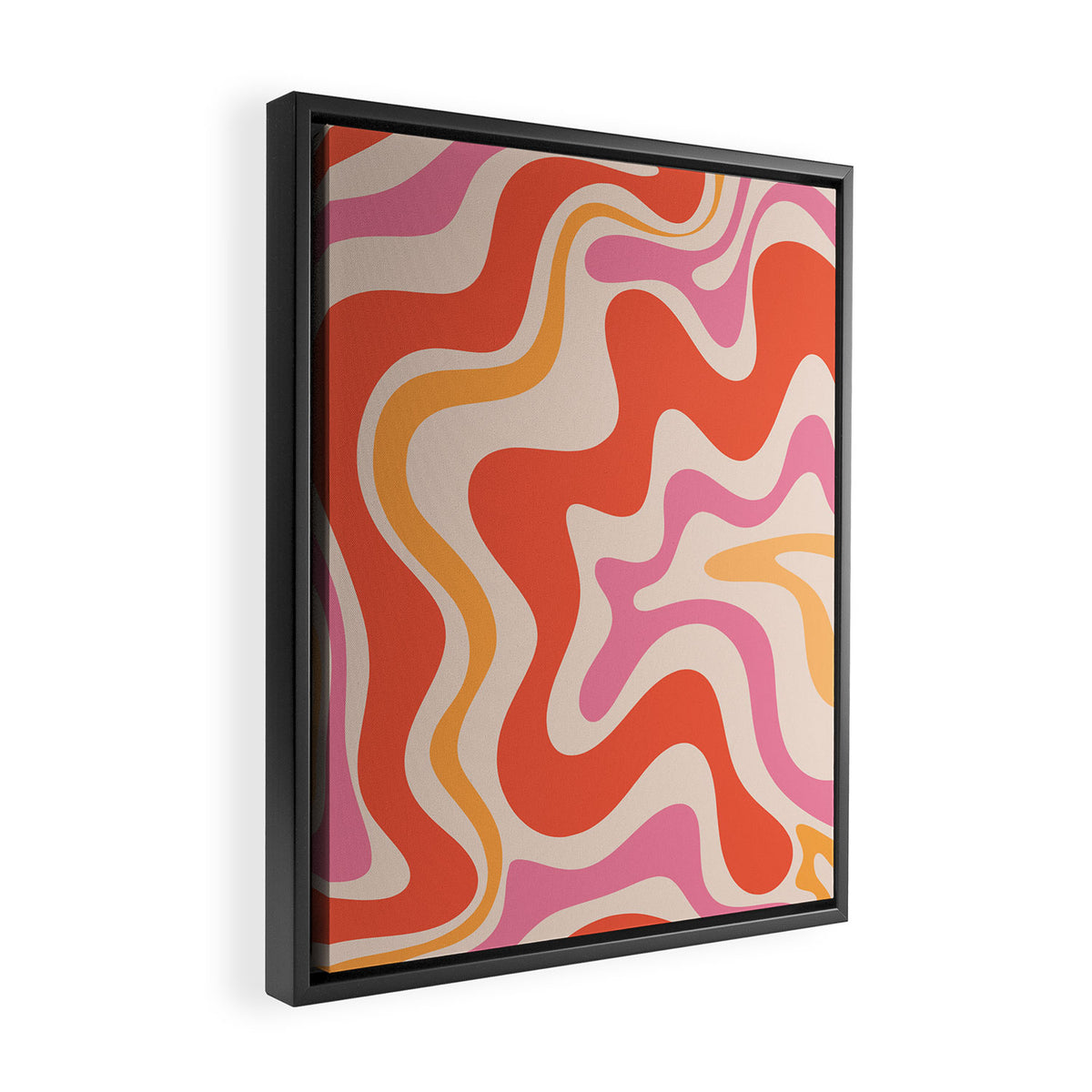 Retro Liquid Swirl Abstract Pattern in Retro Pink and Orange Framed Canvas Print Gallery Image 2