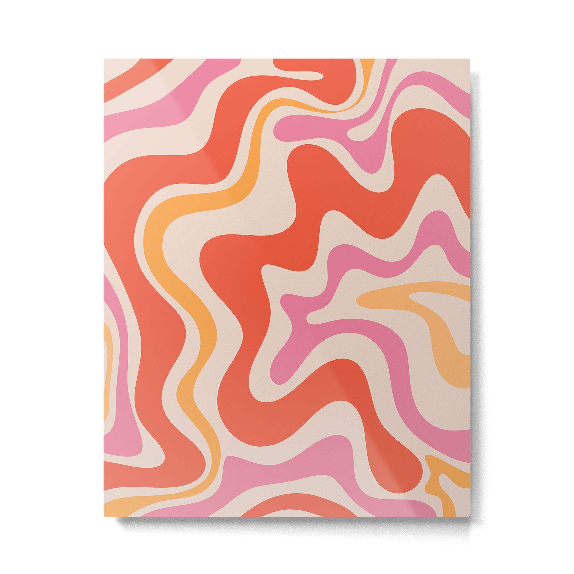 Retro Liquid Swirl Abstract Pattern in Retro Pink and Orange Metal Print Gallery Image 4