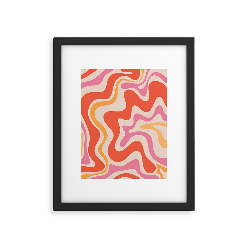 Retro Liquid Swirl Abstract Pattern in Retro Pink and Orange Framed Art Print Gallery Image 5