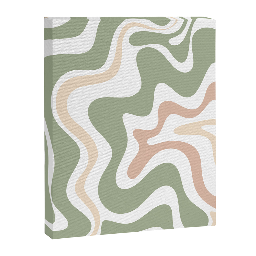 Retro Liquid Swirl Abstract Pattern in Sage, Blush-Cream, and White Canvas Print Gallery Image 6
