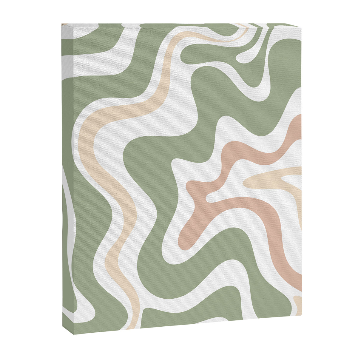 Retro Liquid Swirl Abstract Pattern in Sage, Blush-Cream, and White Canvas Print Gallery Image 6