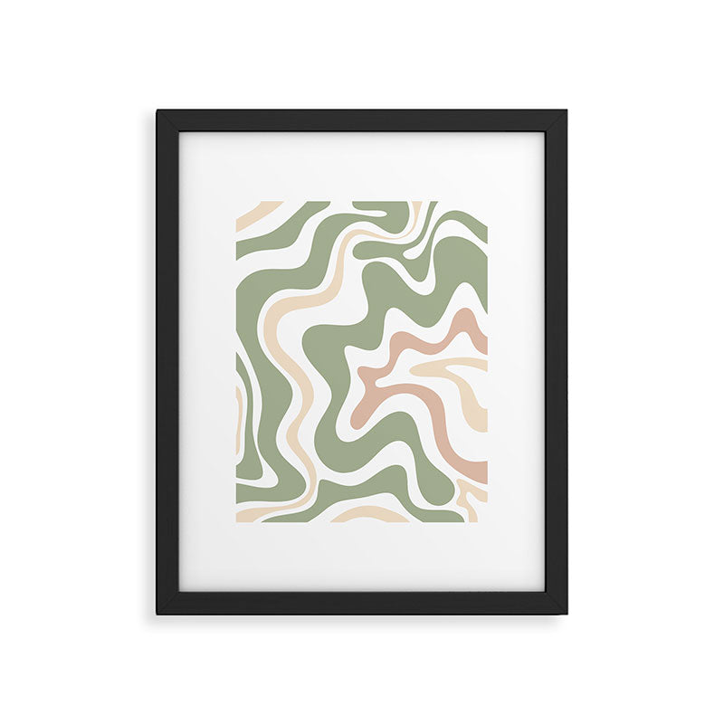 Retro Liquid Swirl Abstract Pattern in Sage, Blush-Cream, and White Framed Art Print Gallery Image 5