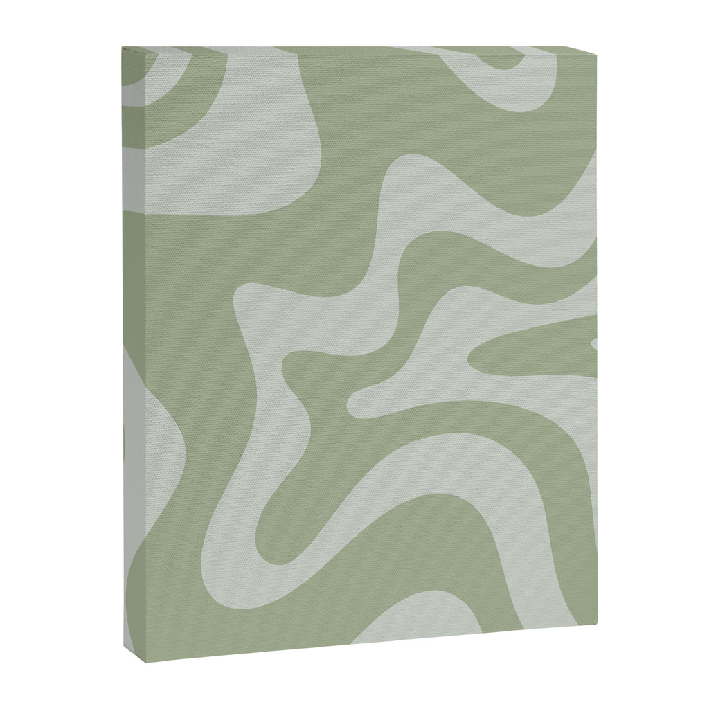 Retro Liquid Swirl Abstract Pattern in Sage Green Canvas Print Gallery Image 8