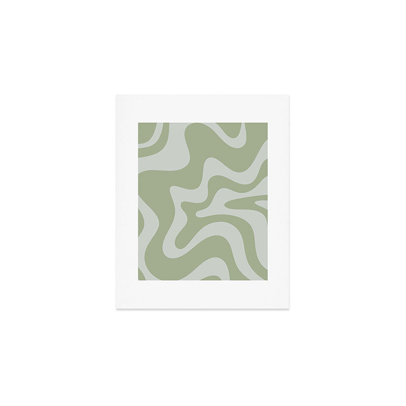 Retro Liquid Swirl Abstract Pattern in Sage Green Art Print Gallery Image 1