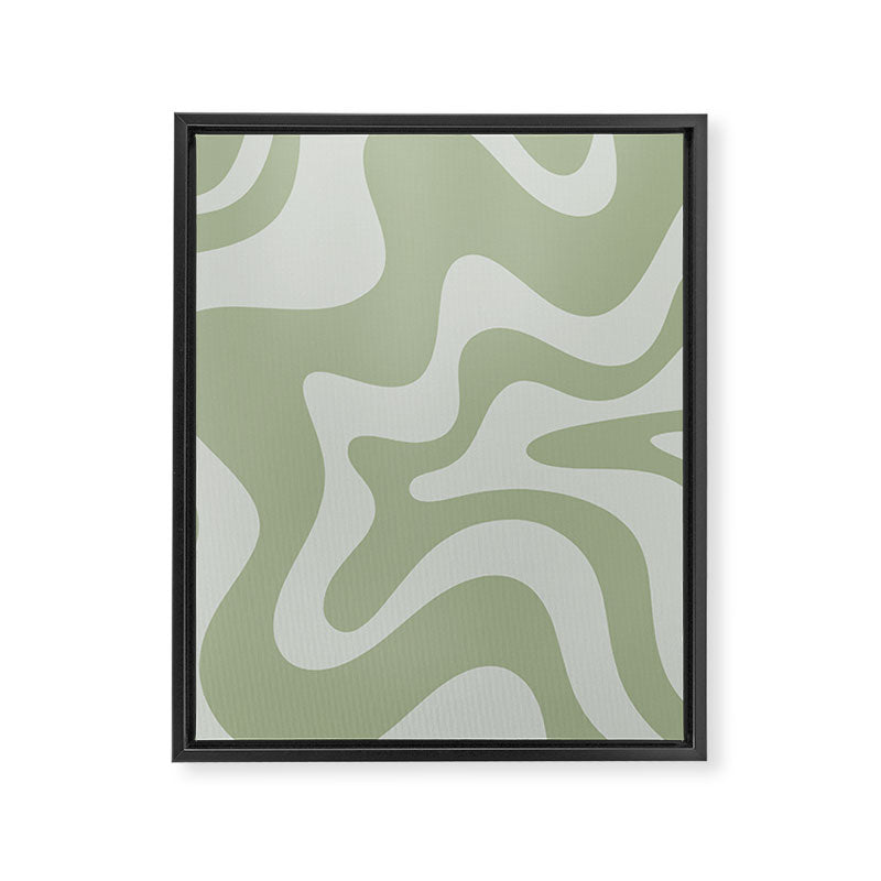 Retro Liquid Swirl Abstract Pattern in Sage Green Framed Canvas Print Gallery Image 8