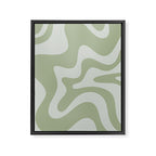 Retro Liquid Swirl Abstract Pattern in Sage Green Framed Canvas Print Gallery Image 8