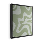 Retro Liquid Swirl Abstract Pattern in Sage Green Framed Canvas Print Gallery Image 2
