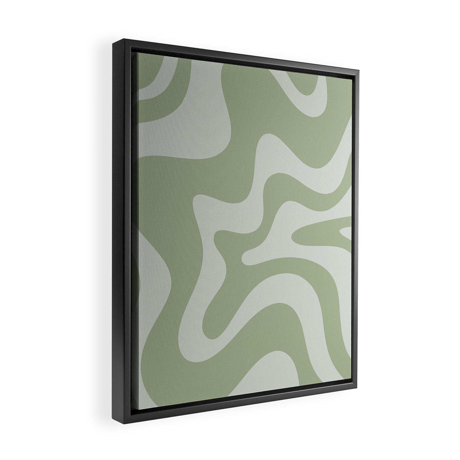 Retro Liquid Swirl Abstract Pattern in Sage Green Framed Canvas Print Gallery Image 2