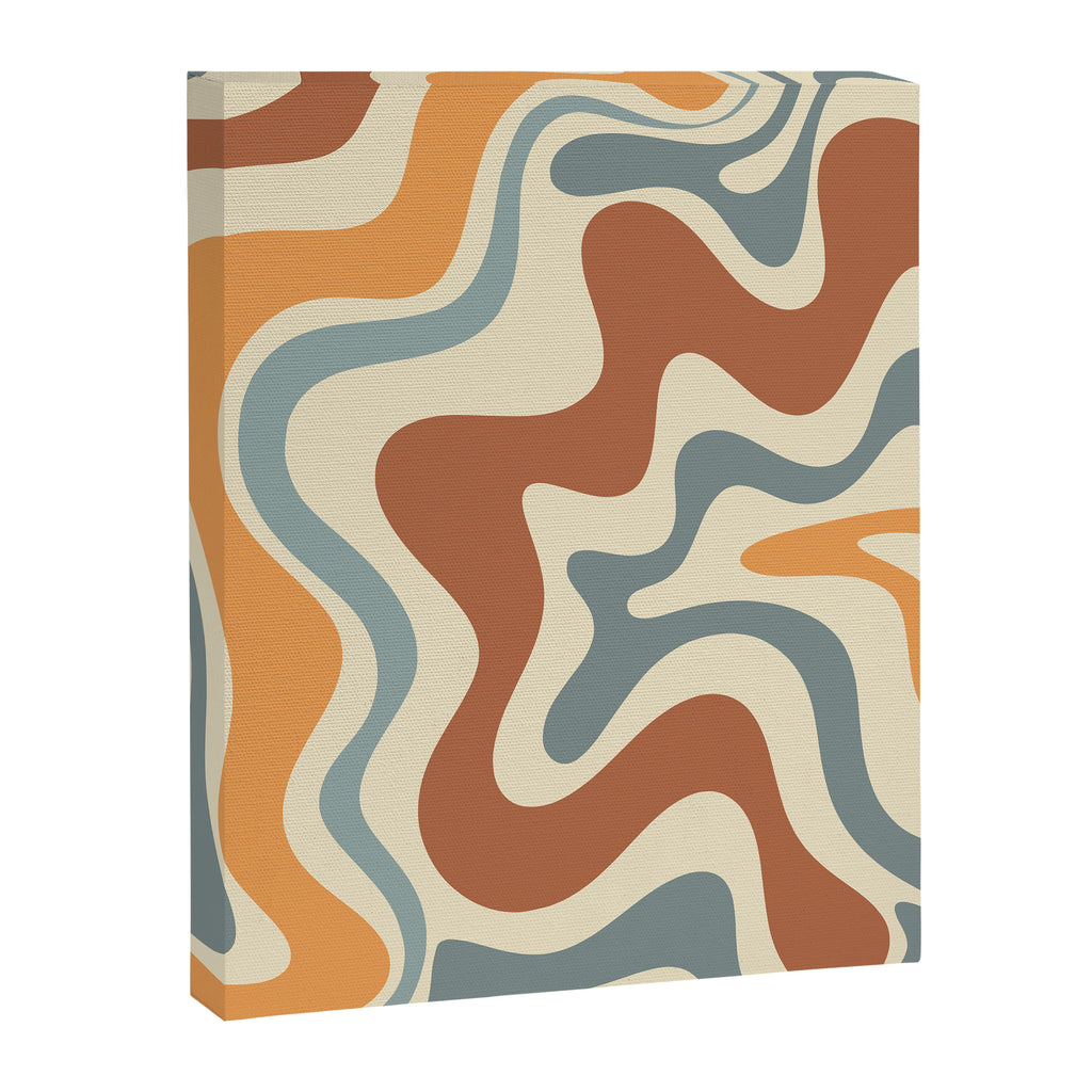 Retro Liquid Swirl Abstract Pattern in Slate Blue Orange Rust Canvas Print Gallery Image 6