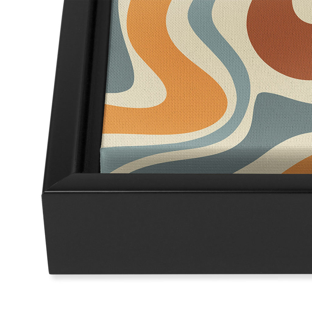Retro Liquid Swirl Abstract Pattern in Slate Blue Orange Rust Framed Canvas Print Gallery Image 3