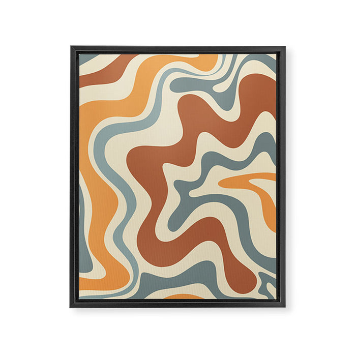 Retro Liquid Swirl Abstract Pattern in Slate Blue Orange Rust Framed Canvas Print Gallery Image 1