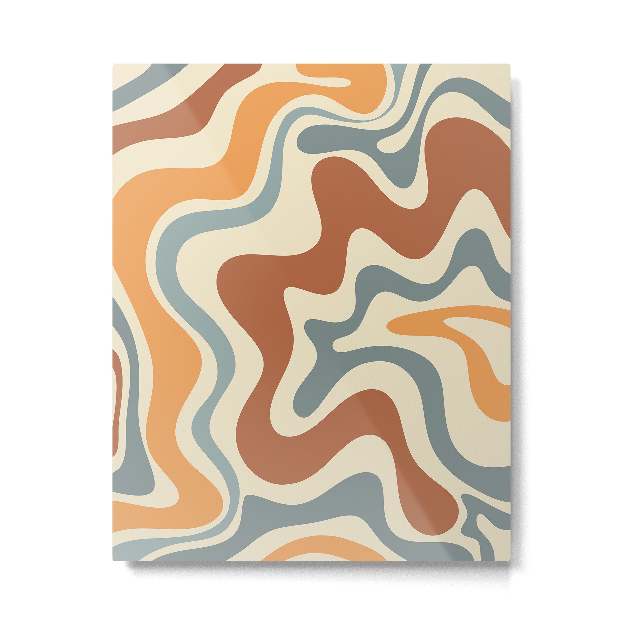 Retro Liquid Swirl Abstract Pattern in Slate Blue Orange Rust Metal Print Gallery Image 4