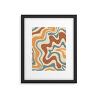 Retro Liquid Swirl Abstract Pattern in Slate Blue Orange Rust Framed Art Print Gallery Image 5