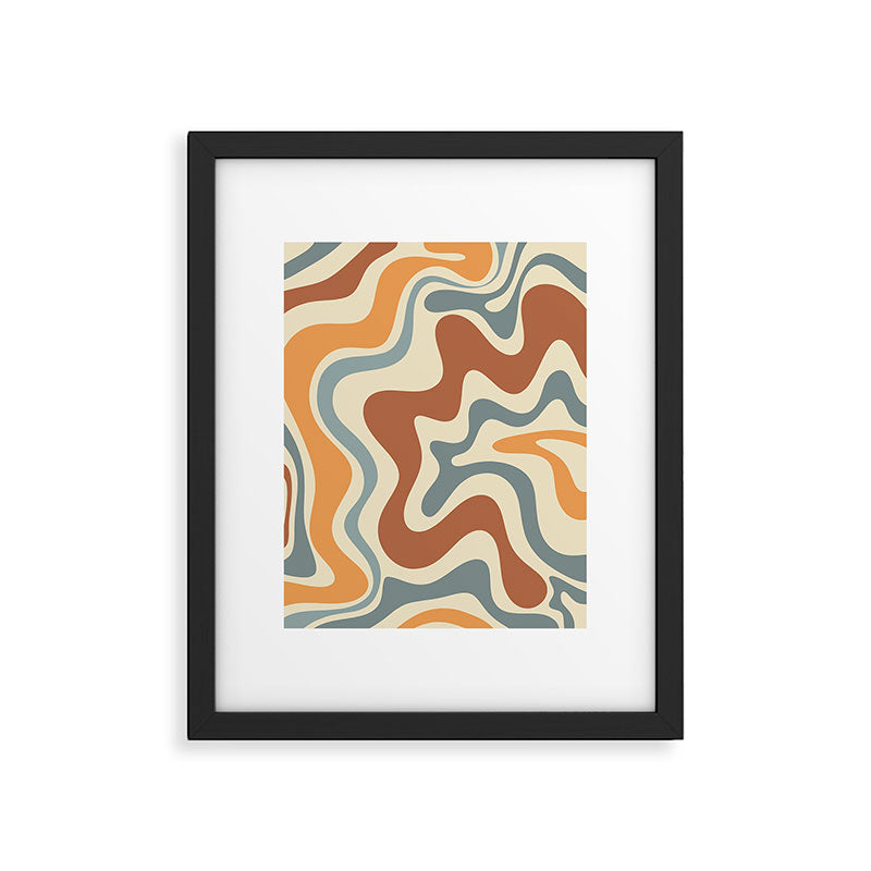 Retro Liquid Swirl Abstract Pattern in Slate Blue Orange Rust Framed Art Print Gallery Image 5