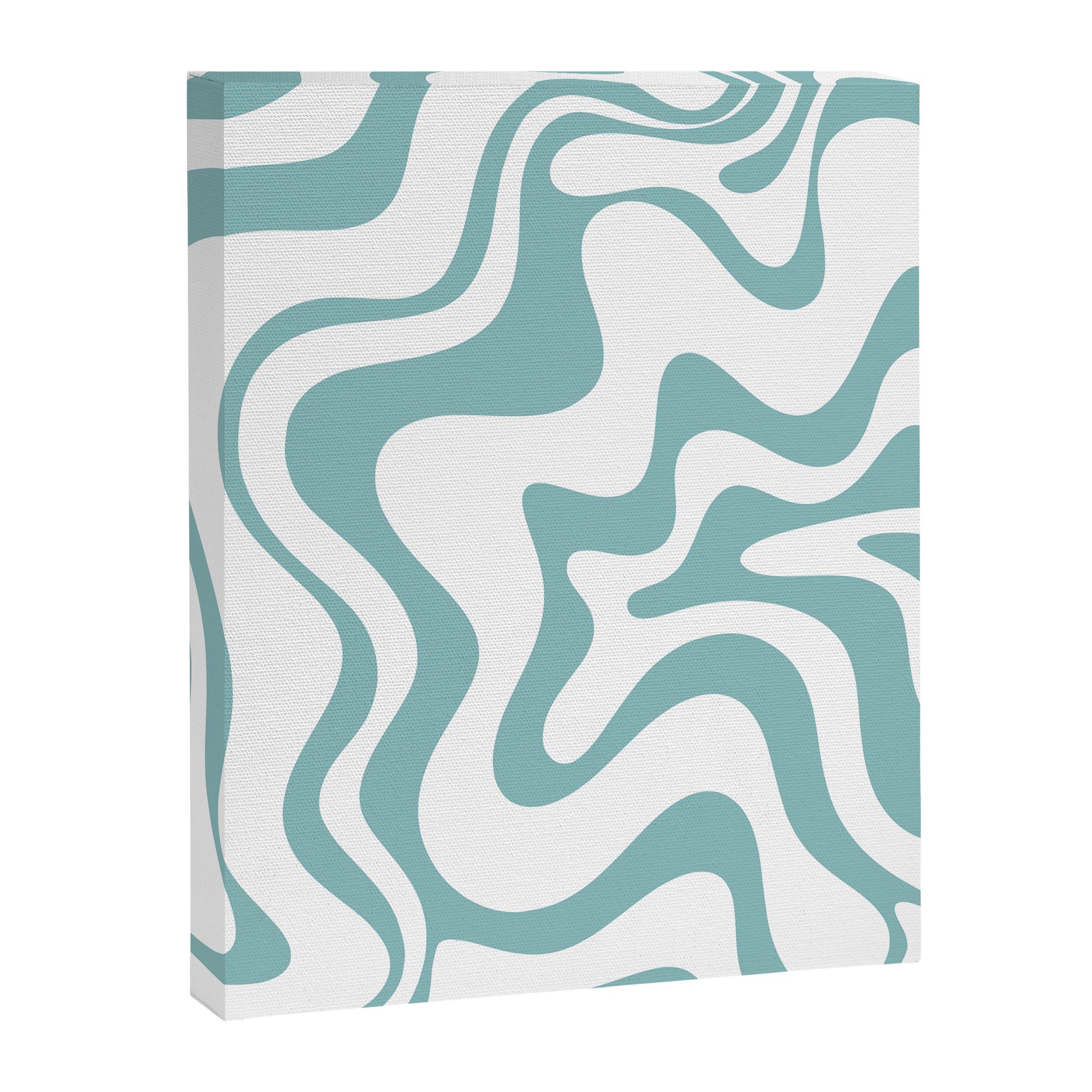Retro Liquid Swirl Abstract Pattern in Soft Light Teal Blue and White Canvas Print Gallery Image 6