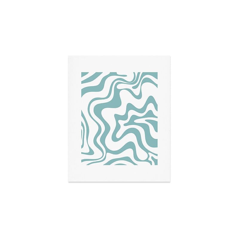 Retro Liquid Swirl Abstract Pattern in Soft Light Teal Blue and White Art Print Gallery Image 1