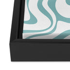 Retro Liquid Swirl Abstract Pattern in Soft Light Teal Blue and White Framed Canvas Print Gallery Image 3