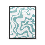 Retro Liquid Swirl Abstract Pattern in Soft Light Teal Blue and White Framed Canvas Print Gallery Image 6