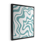 Retro Liquid Swirl Abstract Pattern in Soft Light Teal Blue and White Framed Canvas Print Gallery Image 2