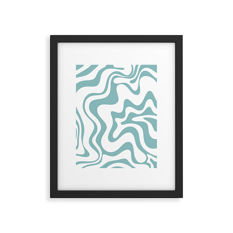 Retro Liquid Swirl Abstract Pattern in Soft Light Teal Blue and White Framed Art Print Gallery Image 5