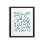 Retro Liquid Swirl Abstract Pattern in Soft Light Teal Blue and White Framed Art Print Gallery Image 5