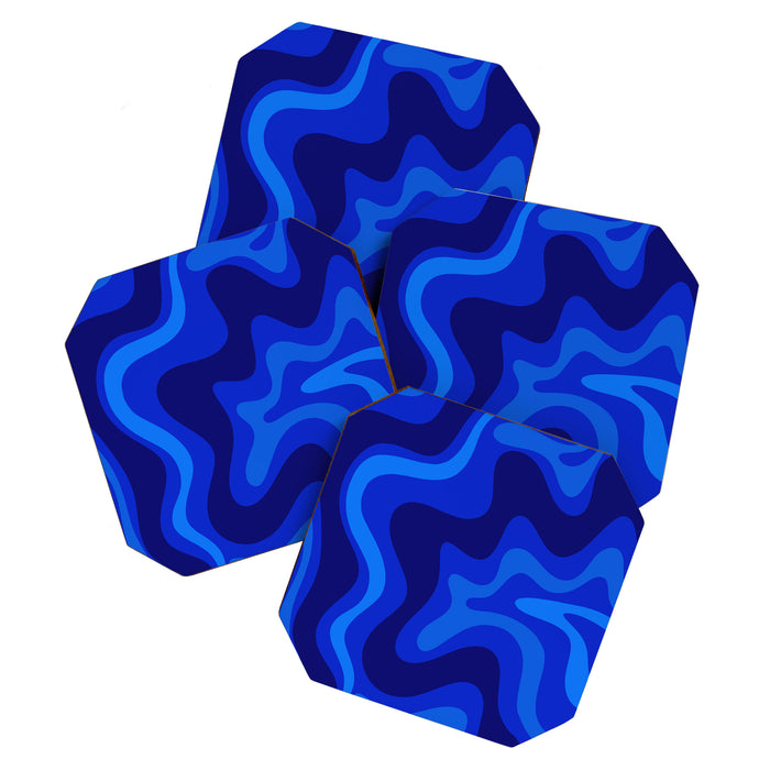 Retro Liquid Swirl Abstract Pattern in Super Blue Coaster Gallery Image 1
