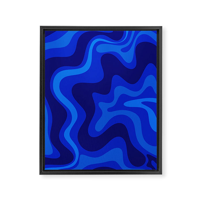 Retro Liquid Swirl Abstract Pattern in Super Blue Framed Canvas Print Gallery Image 1