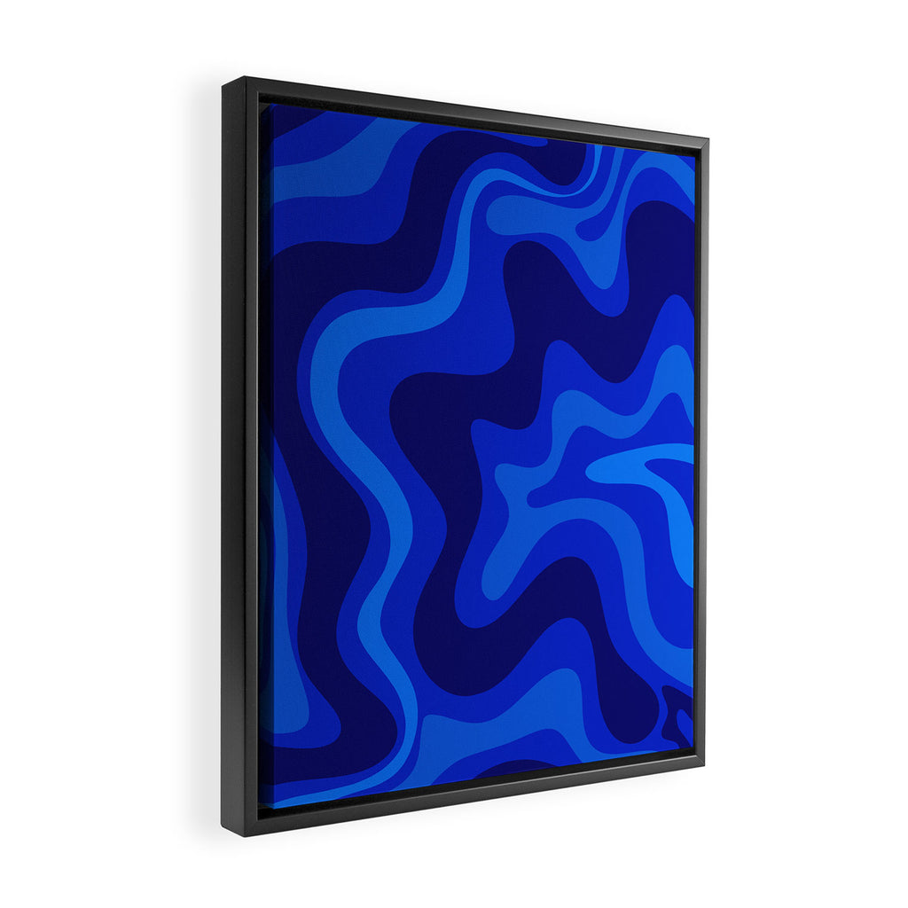 Retro Liquid Swirl Abstract Pattern in Super Blue Framed Canvas Print Gallery Image 2
