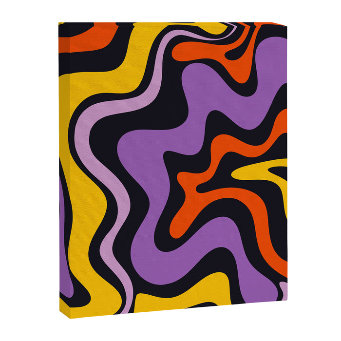 Retro Liquid Swirl Abstract Pattern in Trippy Black Purple Orange Yellow Canvas Print Gallery Image 1