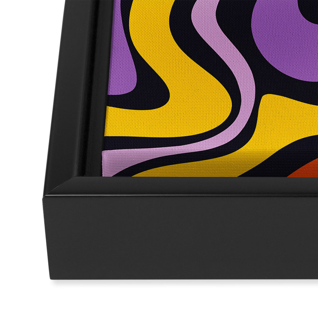 Retro Liquid Swirl Abstract Pattern in Trippy Black Purple Orange Yellow Framed Canvas Print Gallery Image 3