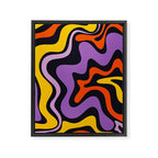 Retro Liquid Swirl Abstract Pattern in Trippy Black Purple Orange Yellow Framed Canvas Print Gallery Image 6
