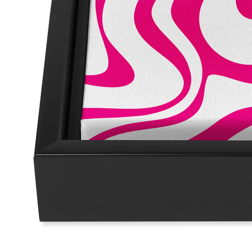Retro Liquid Swirl Abstract Pattern in Y2K Hot Pink and White Framed Canvas Print Gallery Image 3