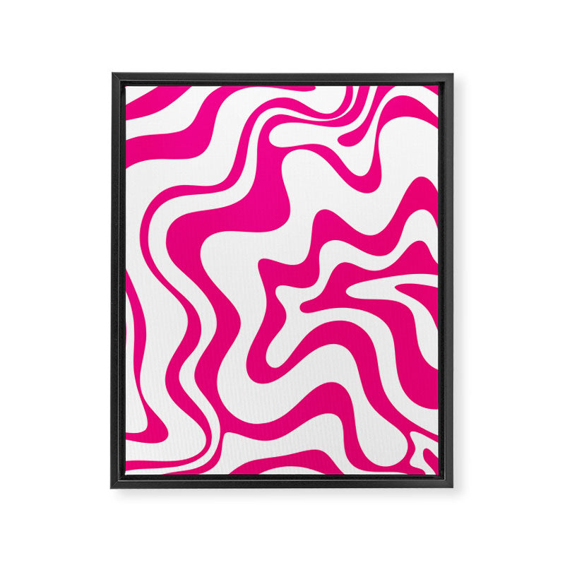 Retro Liquid Swirl Abstract Pattern in Y2K Hot Pink and White Framed Canvas Print Gallery Image 6