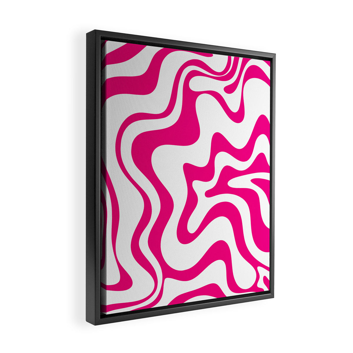 Retro Liquid Swirl Abstract Pattern in Y2K Hot Pink and White Framed Canvas Print Gallery Image 2