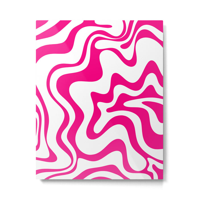 Retro Liquid Swirl Abstract Pattern in Y2K Hot Pink and White Metal Print Gallery Image 1