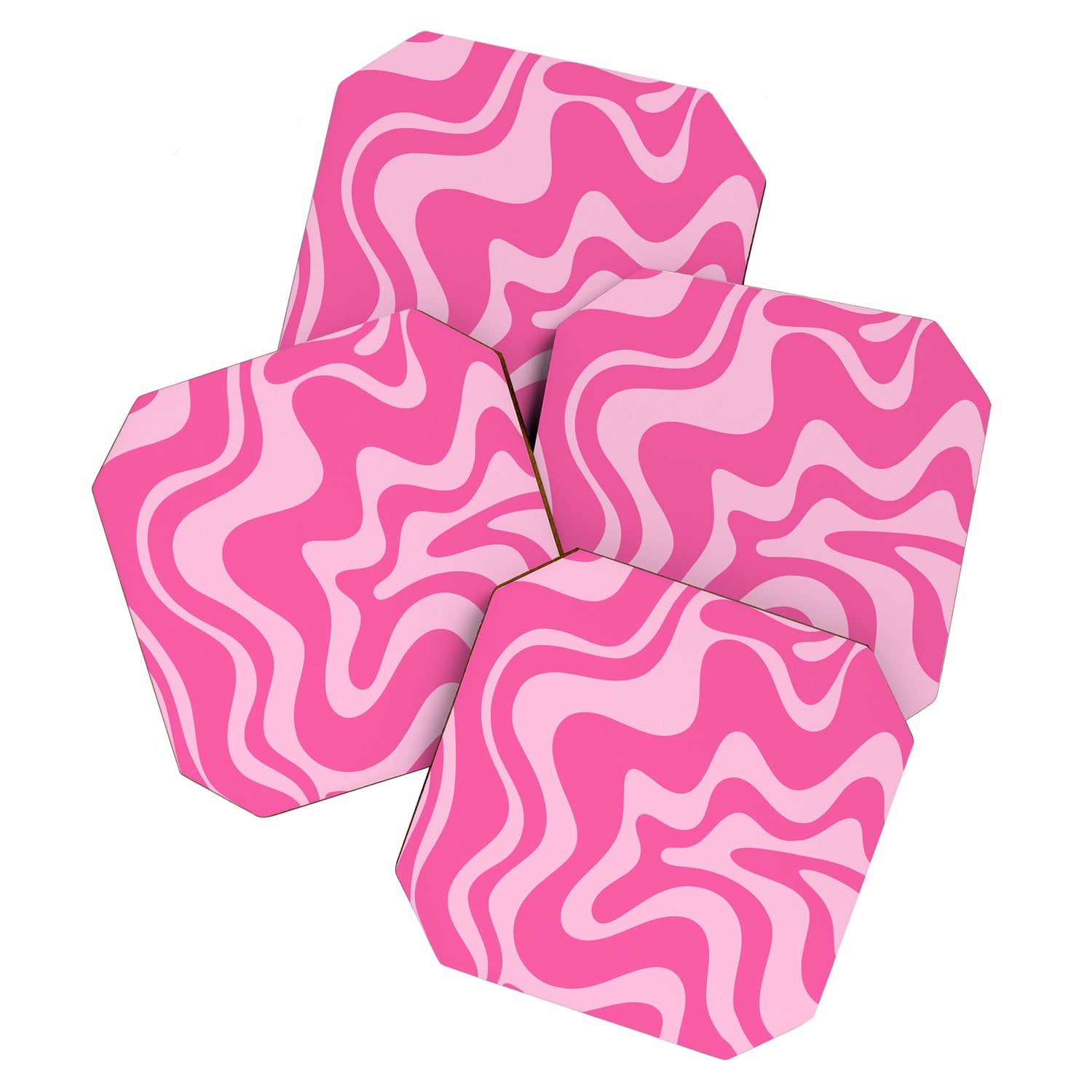 Retro Liquid Swirl Abstract Pattern in Y2K Pink on Pink Coaster Gallery Image 1