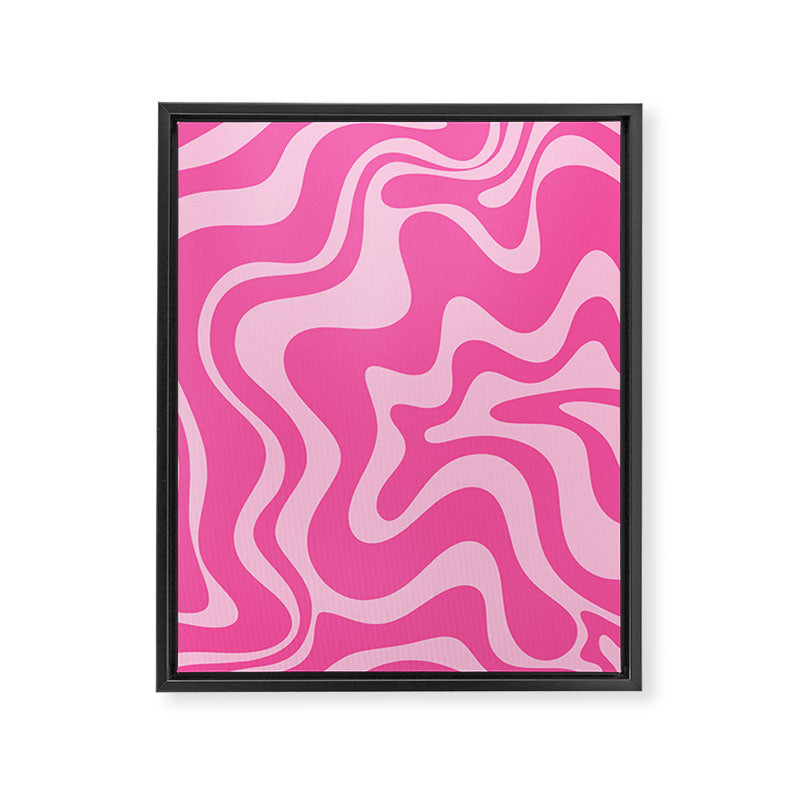 Retro Liquid Swirl Abstract Pattern in Y2K Pink on Pink Framed Canvas Print Gallery Image 6