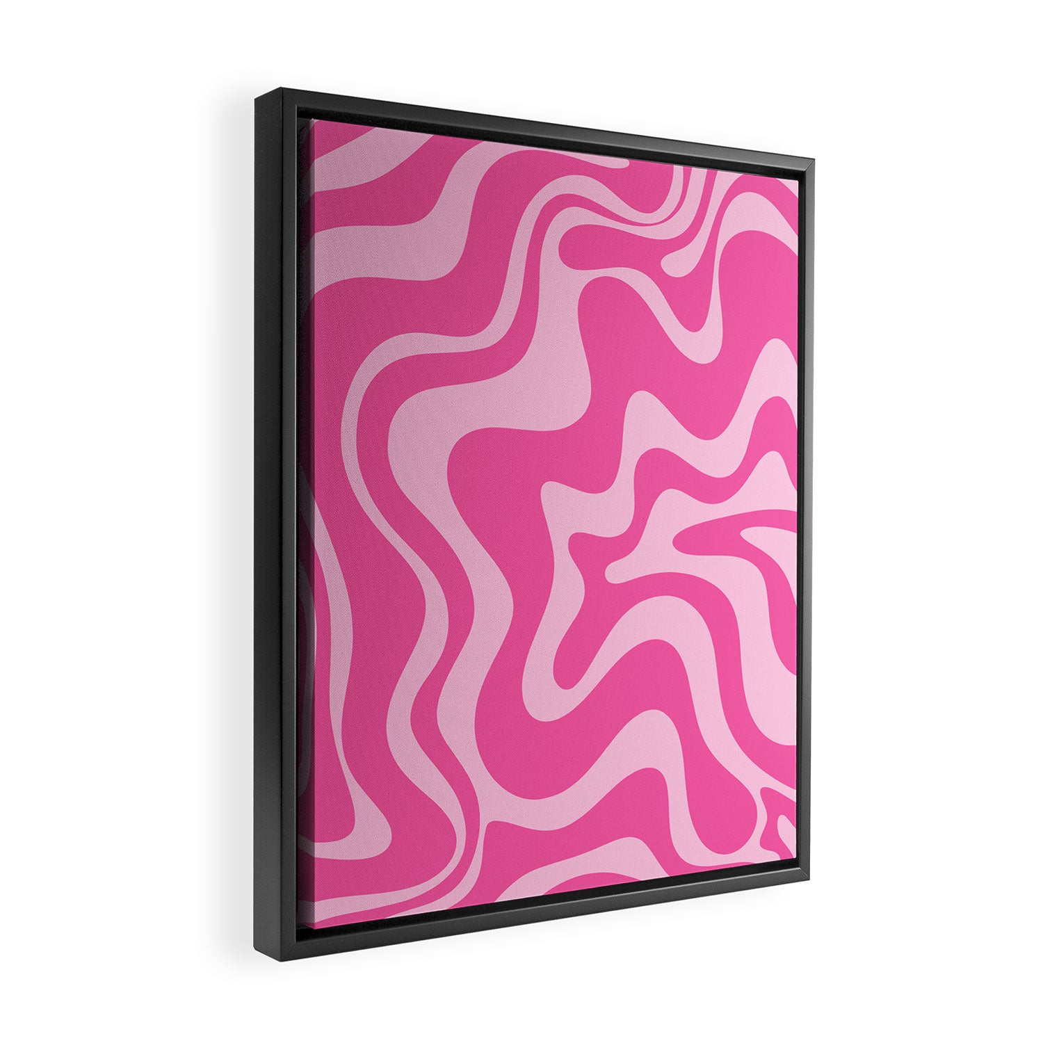 Retro Liquid Swirl Abstract Pattern in Y2K Pink on Pink Framed Canvas Print Gallery Image 2
