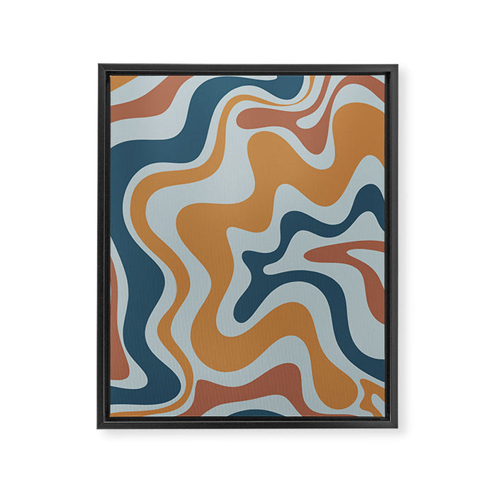 Retro Liquid Swirl Abstract Pattern Light Blue Ochre Rust  Framed Canvas Print Gallery Image 1