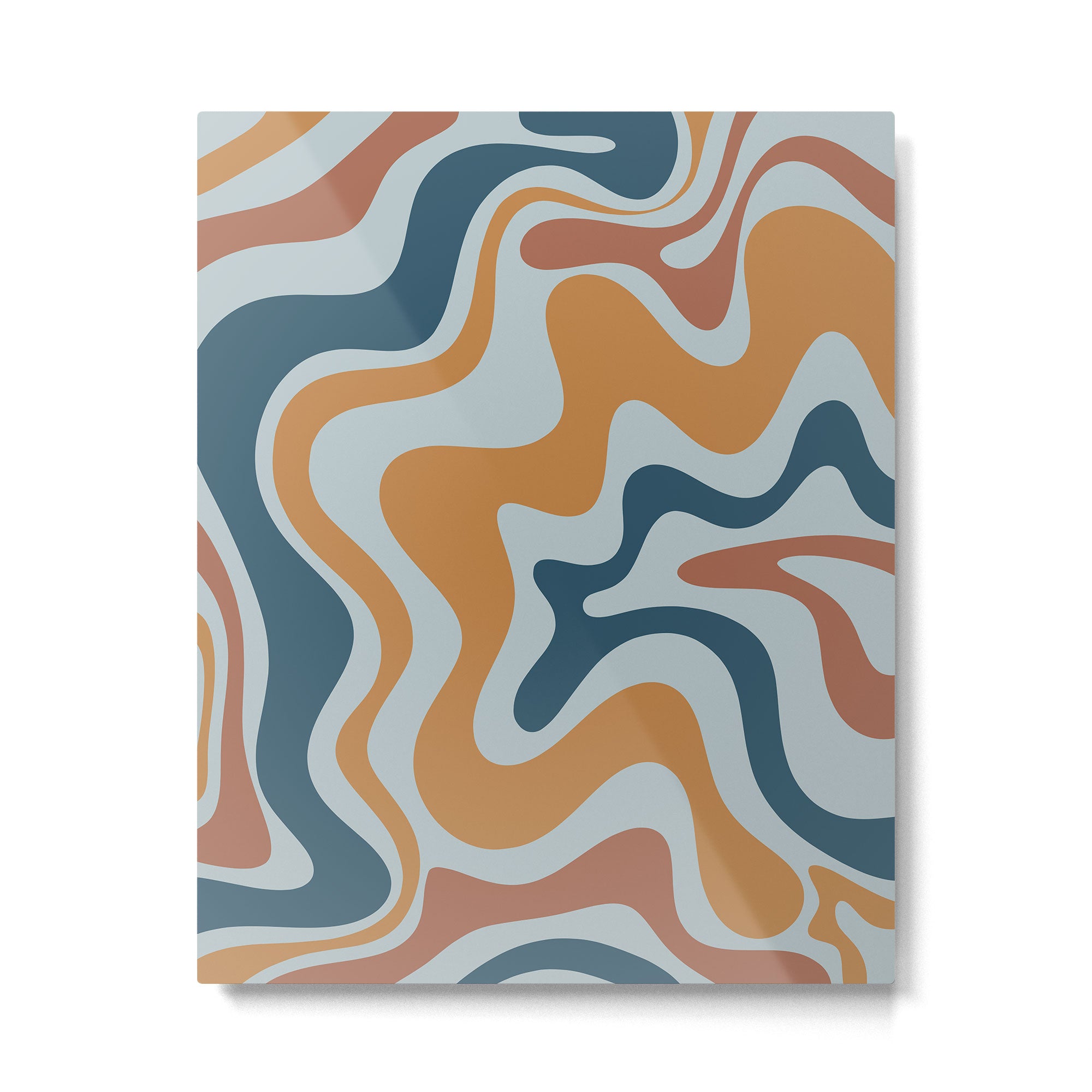 Retro Liquid Swirl Abstract Pattern Light Blue Ochre Rust  Metal Print Gallery Image 4