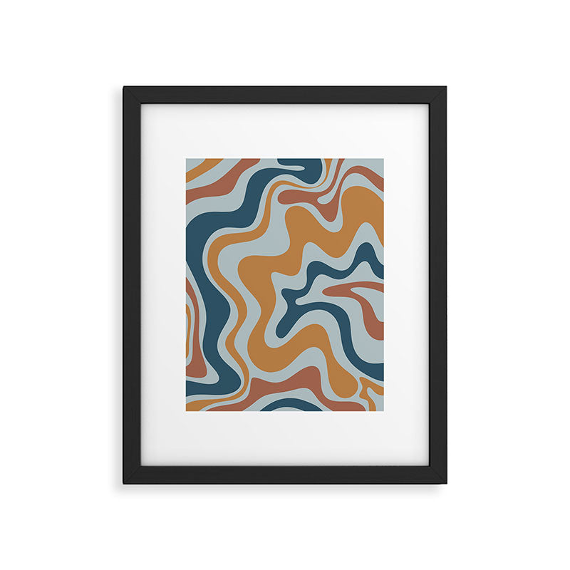 Retro Liquid Swirl Abstract Pattern Light Blue Ochre Rust  Framed Art Print Gallery Image 5