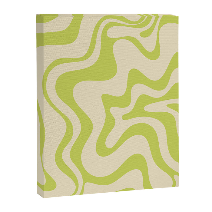 Retro Liquid Swirl Abstract Pattern Light Lime Linden Green and Beige Canvas Print Gallery Image 1