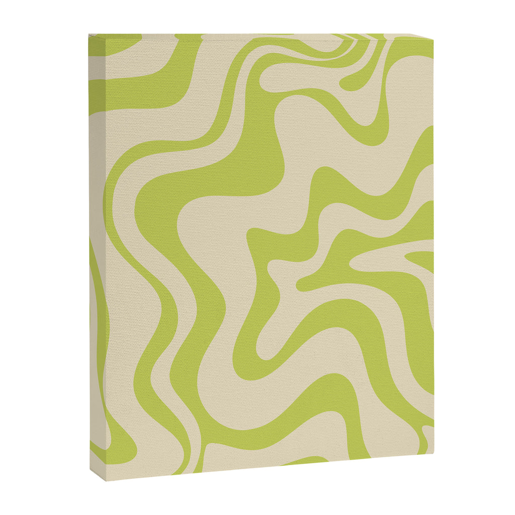 Retro Liquid Swirl Abstract Pattern Light Lime Linden Green and Beige Canvas Print Gallery Image 6