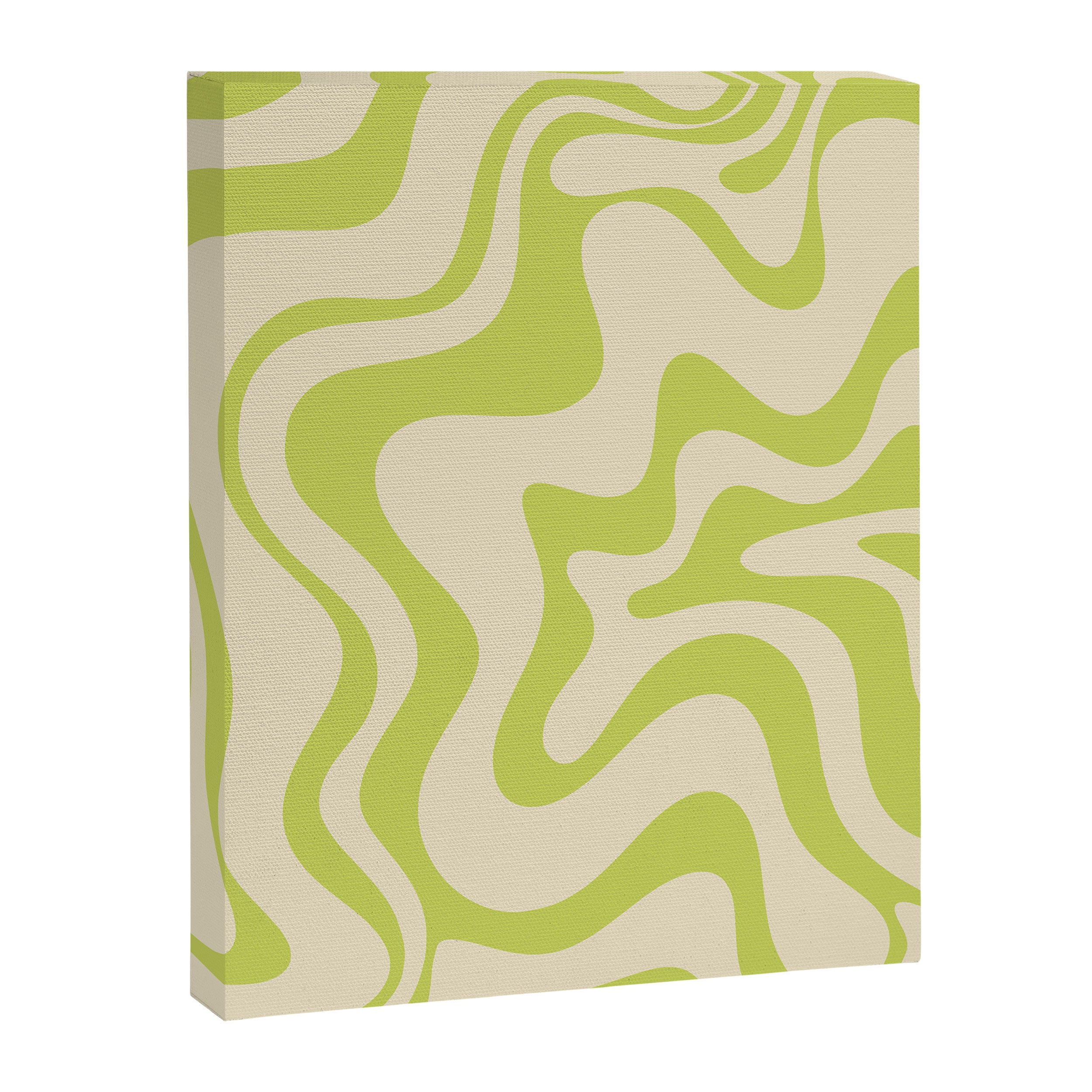 Retro Liquid Swirl Abstract Pattern Light Lime Linden Green and Beige Canvas Print Gallery Image 6